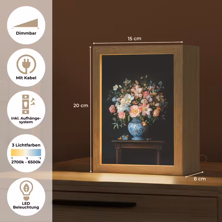 Roze - Bloemen - Vaas - Kleuren Light Box met kabel (Tafellamp) klein -USP_DE
