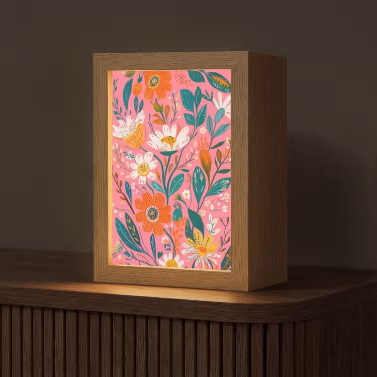 Roze - Bloemen - Wit - Oranje Light Box met kabel (Tafellamp) klein -z3d_website