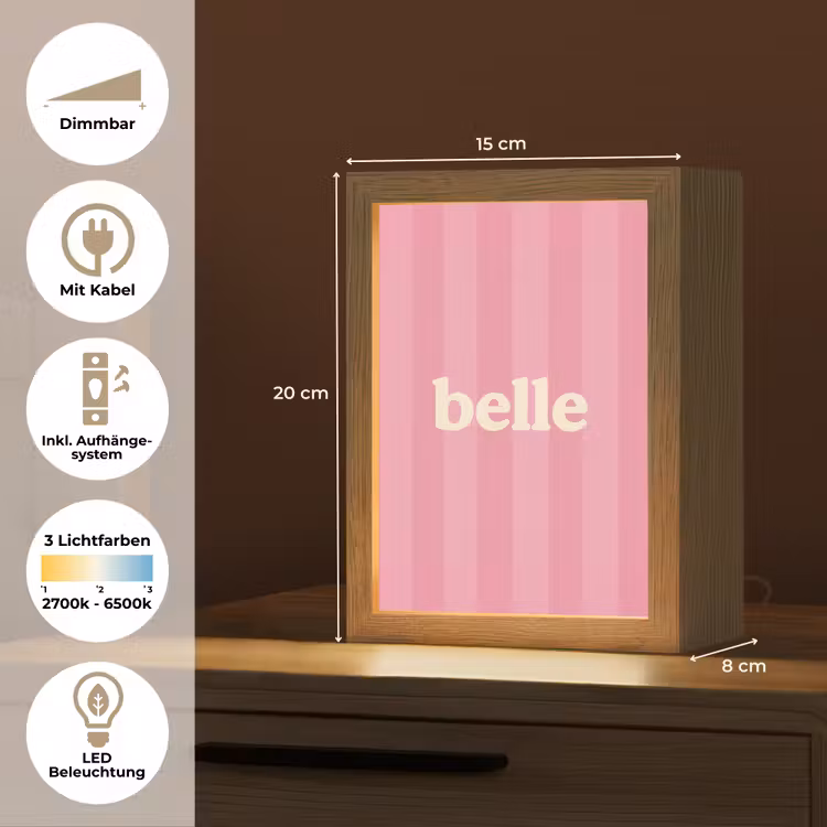 Roze - Gestreept - Belle Light Box met kabel (Tafellamp) klein -USP_DE