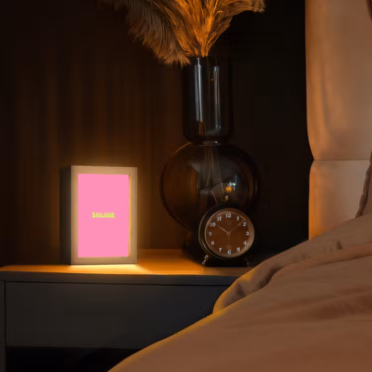 Roze - Groene bonjour - Organisch Light Box met kabel (Tafellamp) klein -sfeer1