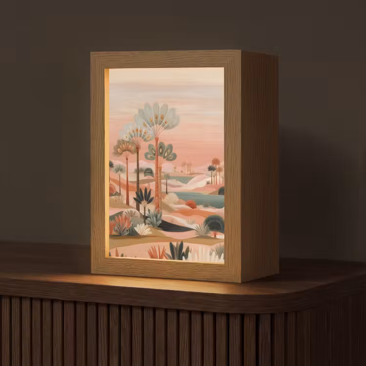 Roze landschap - Palmen - Water Light Box met kabel (Tafellamp) klein -z3d_website