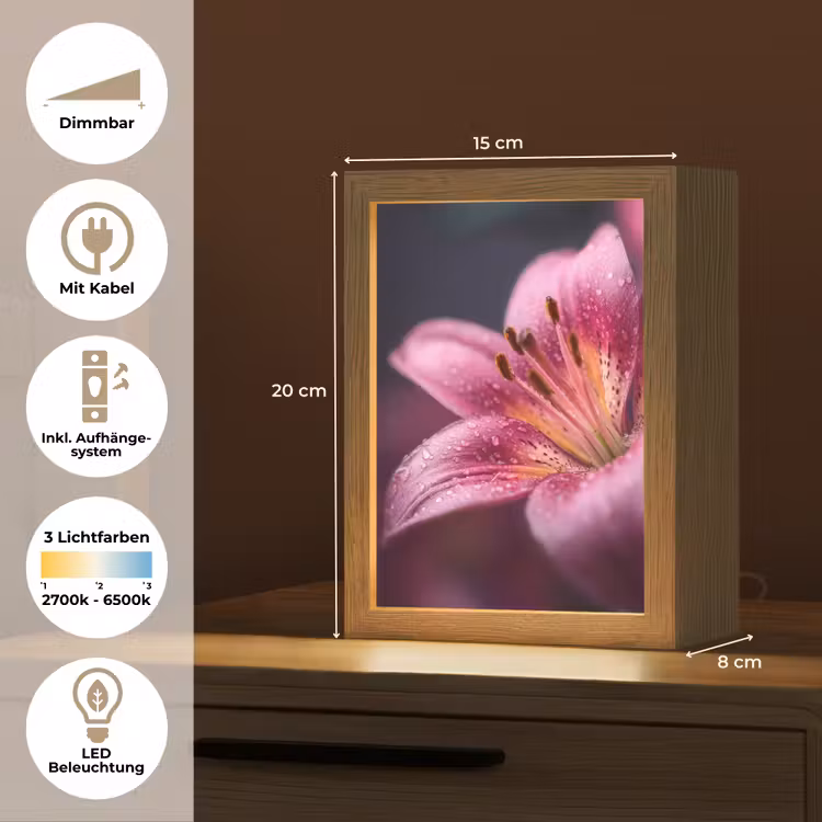Roze - lelie - Dauwdruppels Light Box met kabel (Tafellamp) klein -USP_DE