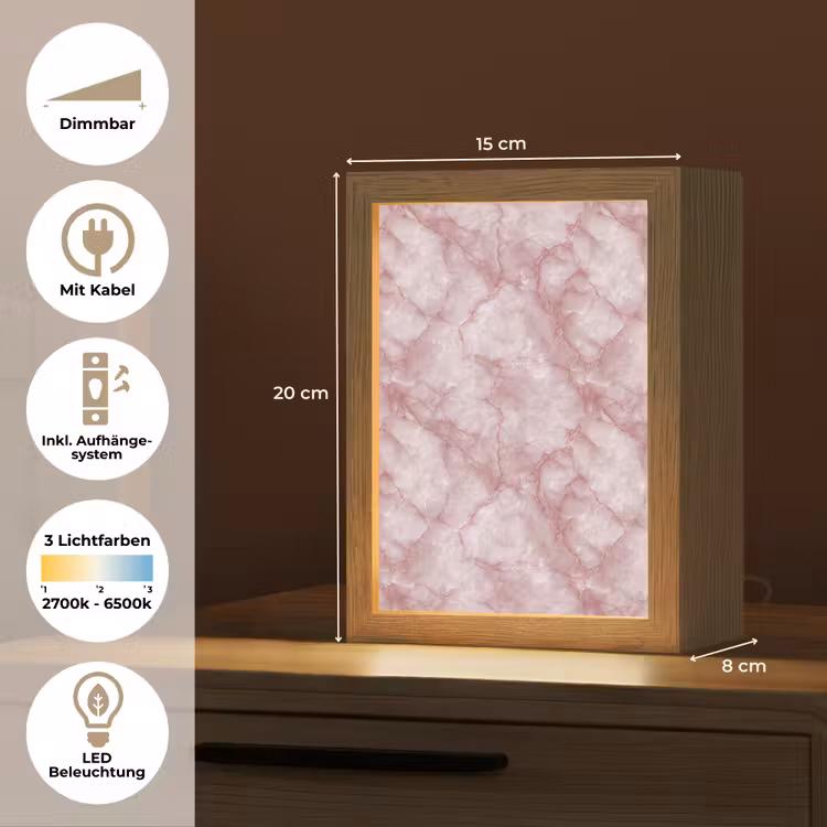 Roze - Kwartsmarmer - Aders Light Box met kabel (Tafellamp) klein 925 -USP_DE