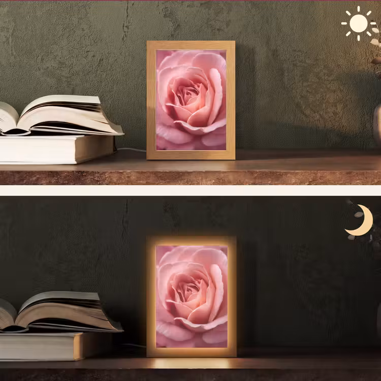 Roze - Roos - Romantisch Light Box met kabel (Tafellamp) klein -sfeer3