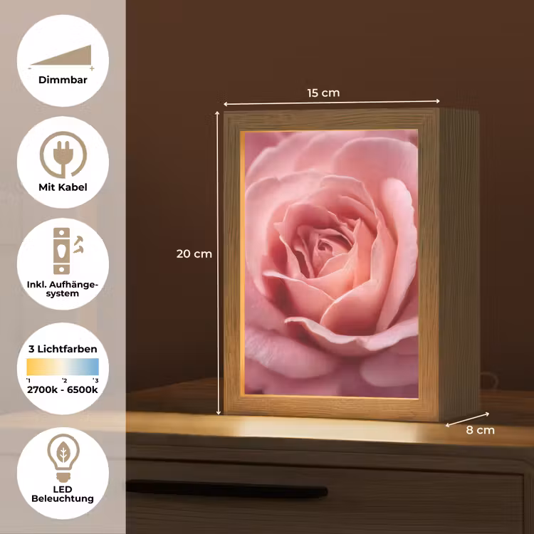 Roze - Roos - Romantisch Light Box met kabel (Tafellamp) klein -USP_DE