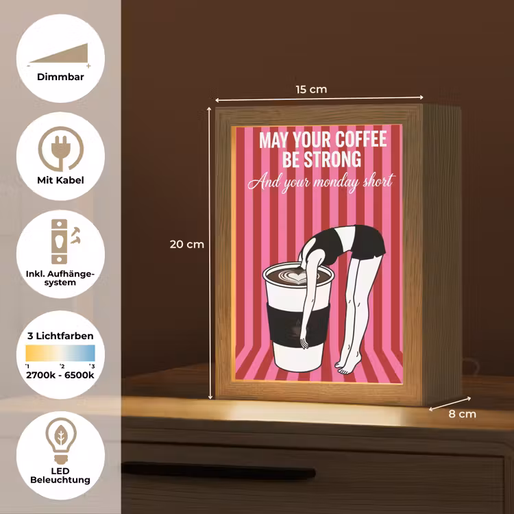 Roze - Strepen - Koffie - Maandag Light Box met kabel (Tafellamp) klein -USP_DE