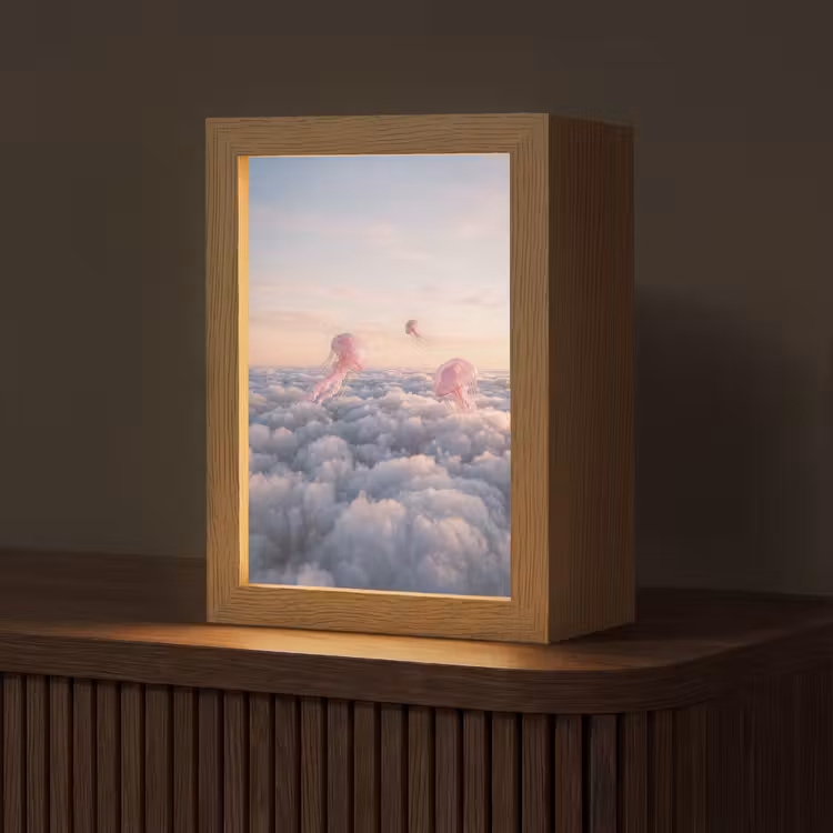 Tischlampe - Rosa Tier – Wolken - Roze dier - Wolken Light Box met kabel (Tafellamp) klein