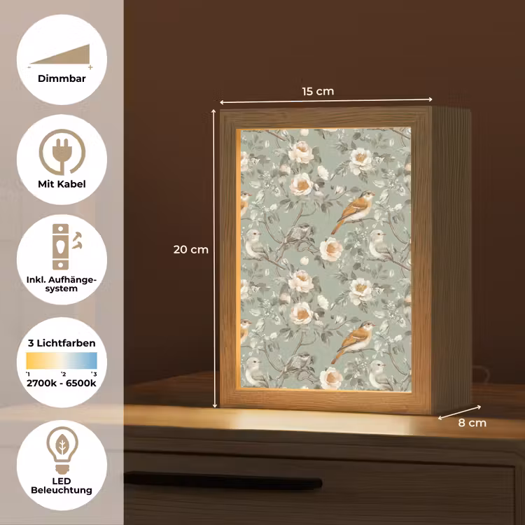 Roze - Vogels - Kleurrijk Light Box met kabel (Tafellamp) klein 925 -USP_DE