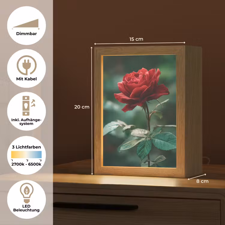 Roos - Bladeren - Dieprood Light Box met kabel (Tafellamp) klein -USP_DE