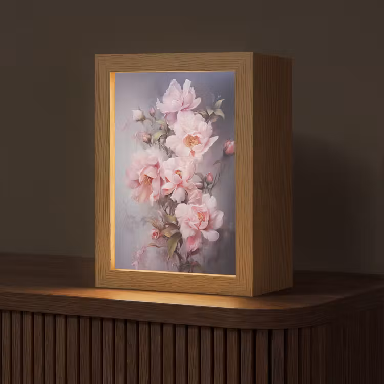 Rozen - Bloemen - Roze - Kunst - Watercolor Light Box met kabel (Tafellamp) klein -z3d_website