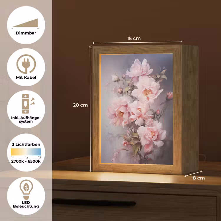 Rozen - Bloemen - Roze - Kunst - Watercolor Light Box met kabel (Tafellamp) klein -USP_DE