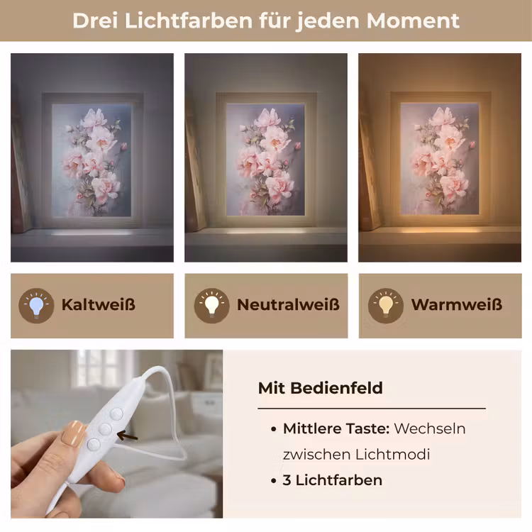 Rozen - Bloemen - Roze - Kunst - Watercolor Light Box met kabel (Tafellamp) klein -USP_lichtkleurDE
