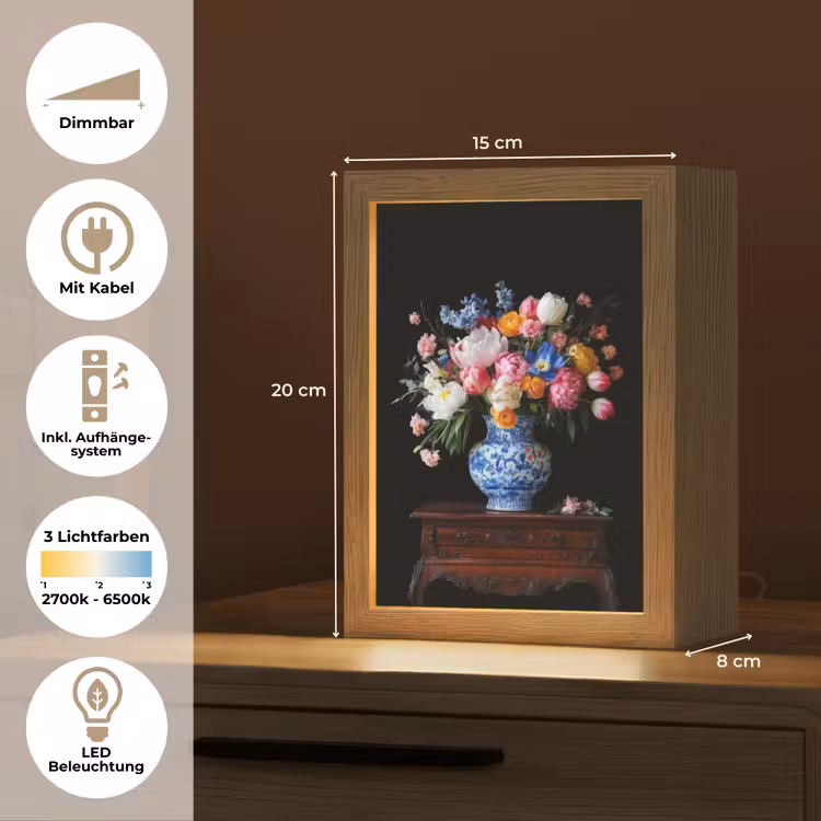 Rozen - Bloemen - Vaas - Boeket Light Box met kabel (Tafellamp) klein -USP_DE