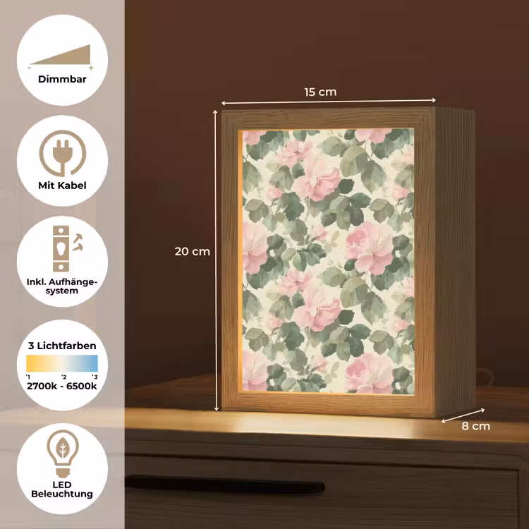 Rozen - Botanisch - Roze Light Box met kabel (Tafellamp) klein 925 -USP_DE