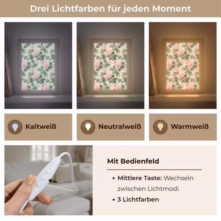 Rozen - Botanisch - Roze Light Box met kabel (Tafellamp) klein 925 -USP_lichtkleurDE