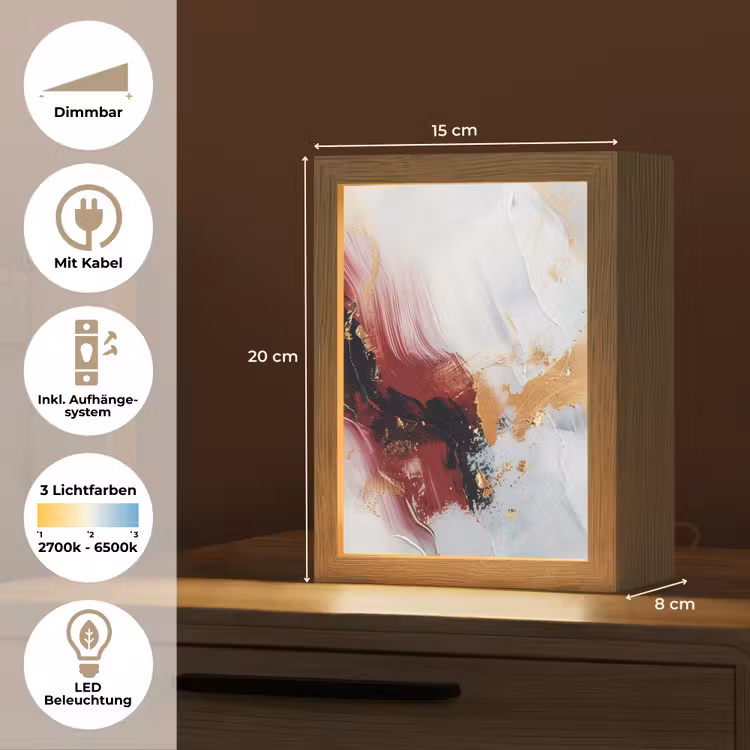 Rood - Abstract - Goud - Modern Light Box met kabel (Tafellamp) klein -USP_DE