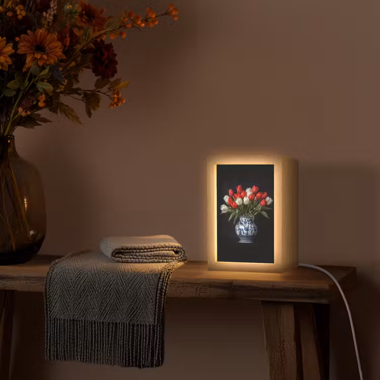 Rode - Bloemen - Tulpen - Vaas Light Box met kabel (Tafellamp) klein -sfeer4