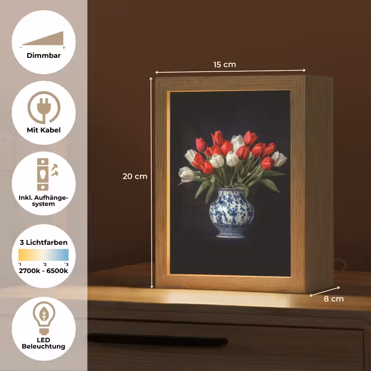 Rode - Bloemen - Tulpen - Vaas Light Box met kabel (Tafellamp) klein -USP_DE