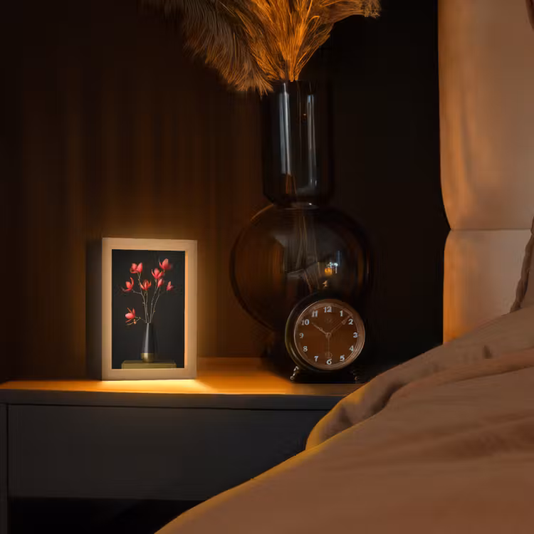 Rode - Bloemen - Vaas Light Box met kabel (Tafellamp) klein -sfeer1