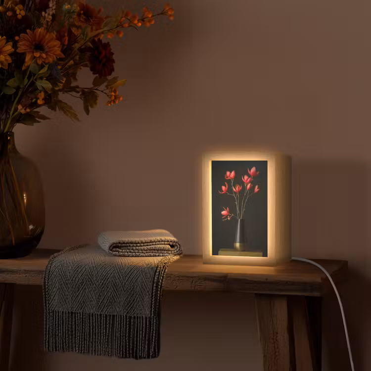 Rode - Bloemen - Vaas Light Box met kabel (Tafellamp) klein -sfeer4