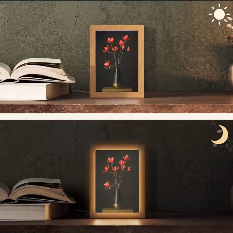 Rode - Bloemen - Vaas Light Box met kabel (Tafellamp) klein -sfeer3
