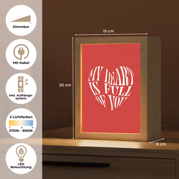 Rood - Hart- Tekst - Valentijn Light Box met kabel (Tafellamp) klein -USP_DE