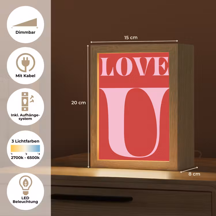 Rood - Love - Valentijn - Roze Light Box met kabel (Tafellamp) klein -USP_DE