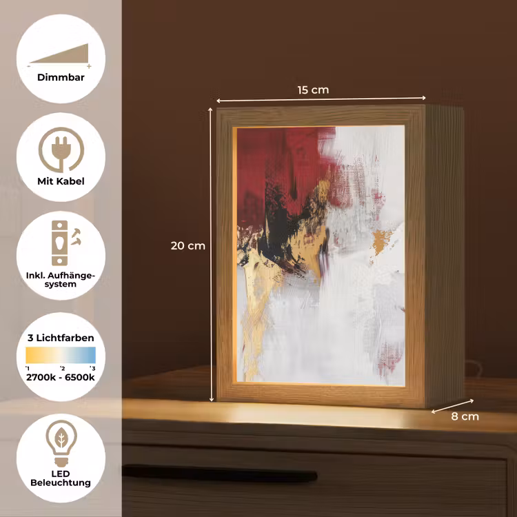 Rood - Marmer - Abstract - Goud - Modern Light Box met kabel (Tafellamp) klein -USP_DE