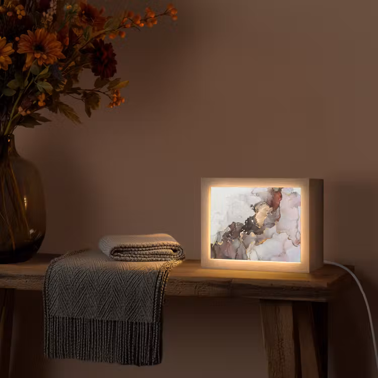 Rood - Marmer - Goud Light Box met kabel (Tafellamp) klein -sfeer4