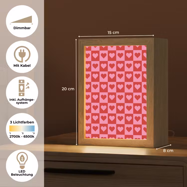 Rood - Roze - Schaakbord - Valentijn Light Box met kabel (Tafellamp) klein -USP_DE
