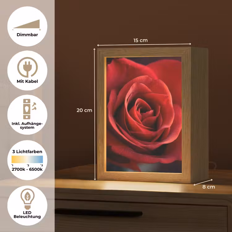 Rood - Roos - Romantisch Light Box met kabel (Tafellamp) klein -USP_DE