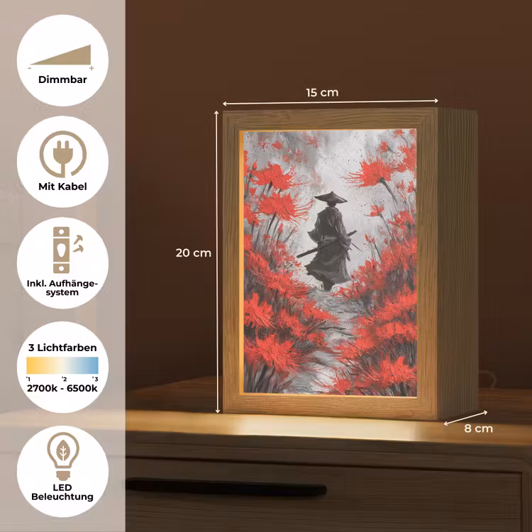 Rode bloemen - mistig - Man Light Box met kabel (Tafellamp) klein -USP_DE