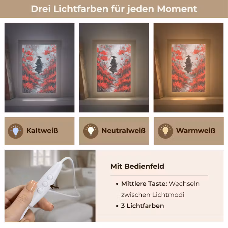 Rode bloemen - mistig - Man Light Box met kabel (Tafellamp) klein -USP_lichtkleurDE