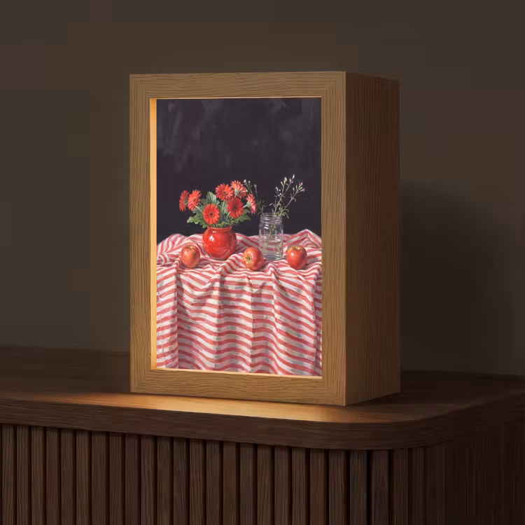 Tischlampe - Rote Blumen – Vase - Rode bloemen - Vaas Light Box met kabel (Tafellamp) klein
