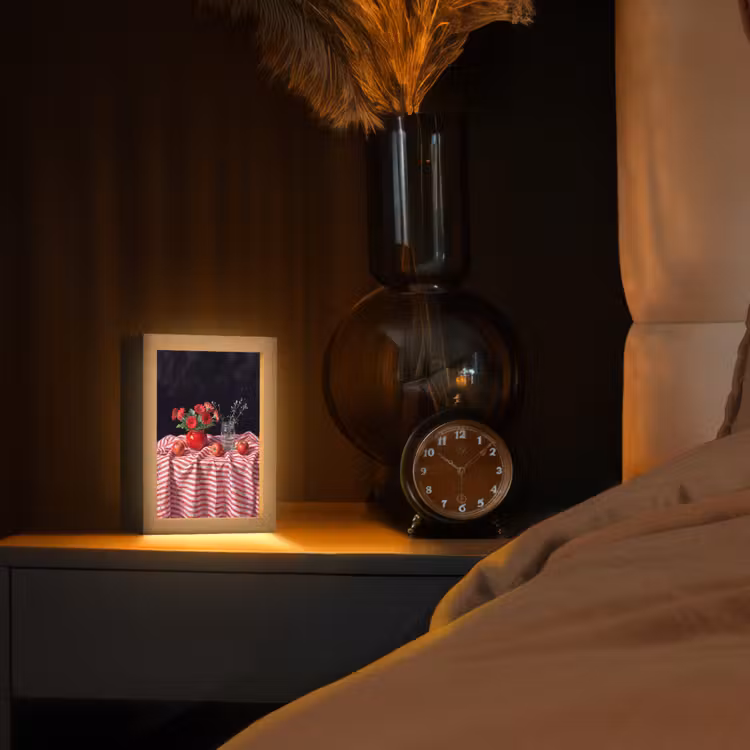 Tischlampe - Rote Blumen – Vase - Rode bloemen - Vaas Light Box met kabel (Tafellamp) klein