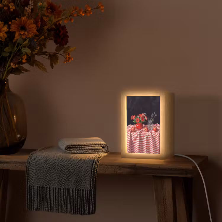 Tischlampe - Rote Blumen – Vase - Rode bloemen - Vaas Light Box met kabel (Tafellamp) klein