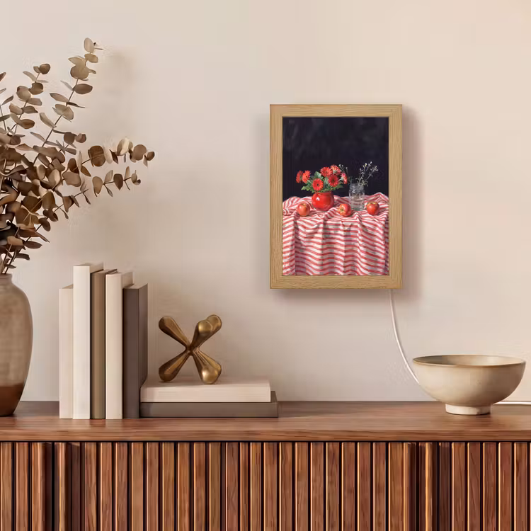 Tischlampe - Rote Blumen – Vase - Rode bloemen - Vaas Light Box met kabel (Tafellamp) klein