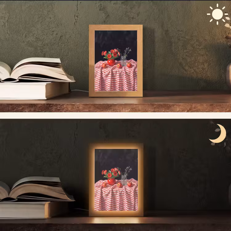 Tischlampe - Rote Blumen – Vase - Rode bloemen - Vaas Light Box met kabel (Tafellamp) klein