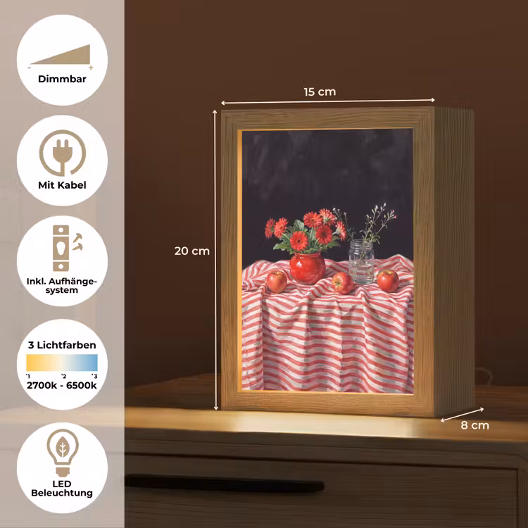 Tischlampe - Rote Blumen – Vase - Rode bloemen - Vaas Light Box met kabel (Tafellamp) klein