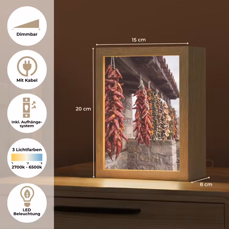 Tischlampe - Rote Chilischoten – Essen - Rode pepers - Eten Light Box met kabel (Tafellamp) klein