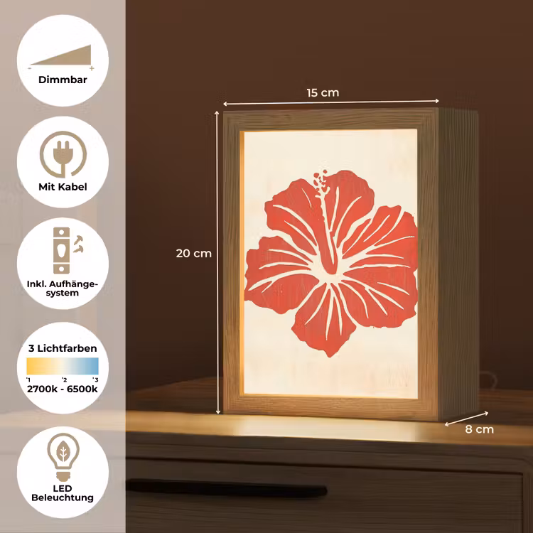 Rode hibiscusbloem - Textuur achtergrond - Beige Light Box met kabel (Tafellamp) klein -USP_DE