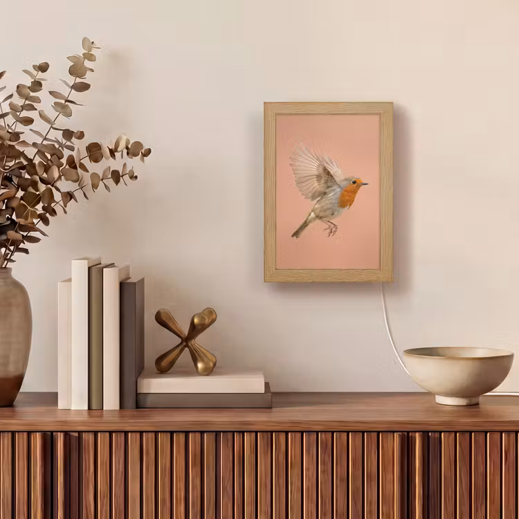 Roodborst - Natuur - Roze Light Box met kabel (Tafellamp) klein -sfeer2
