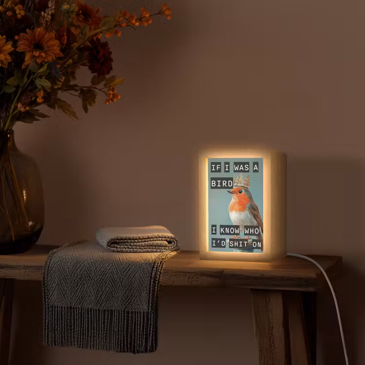 Roodborstje - Vogel - Blauw - Decoratie Light Box met kabel (Tafellamp) klein -sfeer4