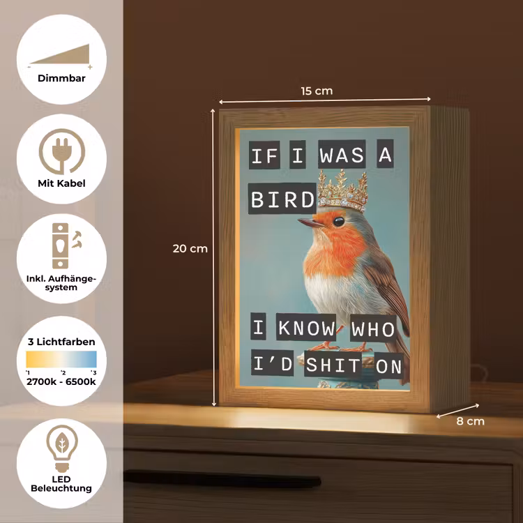 Roodborstje - Vogel - Blauw - Decoratie Light Box met kabel (Tafellamp) klein -USP_DE