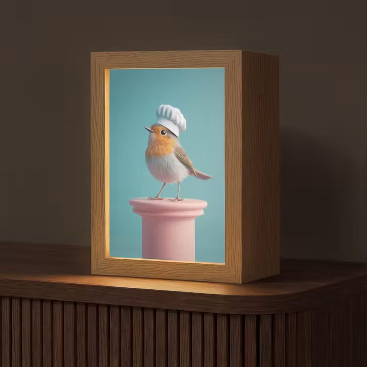 Roodborstje - Vogel - Koksmuts - Sokkel Light Box met kabel (Tafellamp) klein -z3d_website