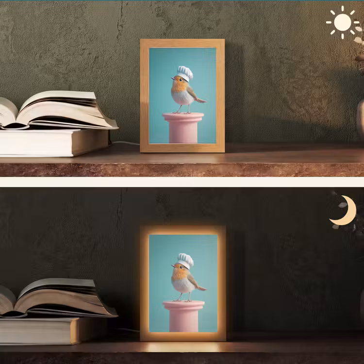 Roodborstje - Vogel - Koksmuts - Sokkel Light Box met kabel (Tafellamp) klein -sfeer3