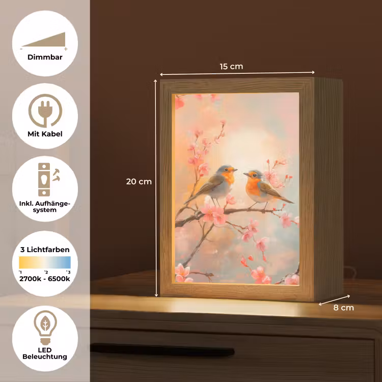 Roodborstjes - Sierlijk - Bloesemtak Light Box met kabel (Tafellamp) klein -USP_DE