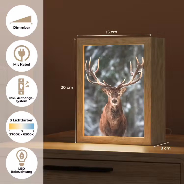 Hert - Winter - Sneeuw - Bos - Natuur - Dier Light Box met kabel (Tafellamp) klein -USP_DE