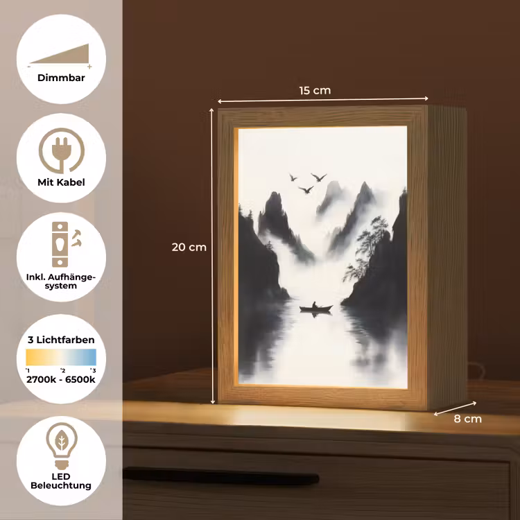 Roeiboot - Mistig - Bergen - Vogels Light Box met kabel (Tafellamp) klein -USP_DE