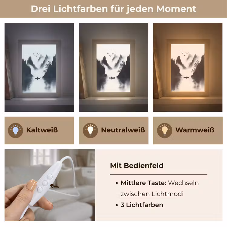 Roeiboot - Mistig - Bergen - Vogels Light Box met kabel (Tafellamp) klein -USP_lichtkleurDE